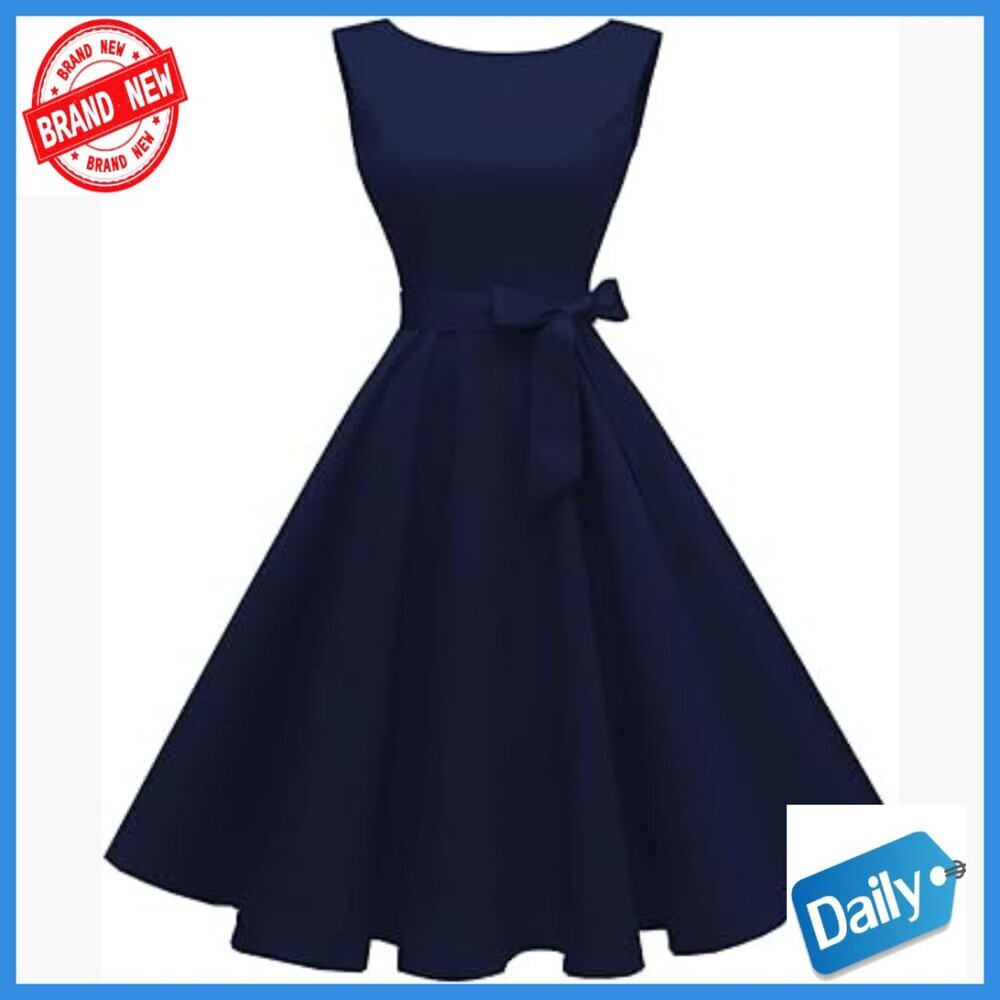 Vintage 1950s Cocktail Dress Sleeveless Boatneck Swing Knee-Length